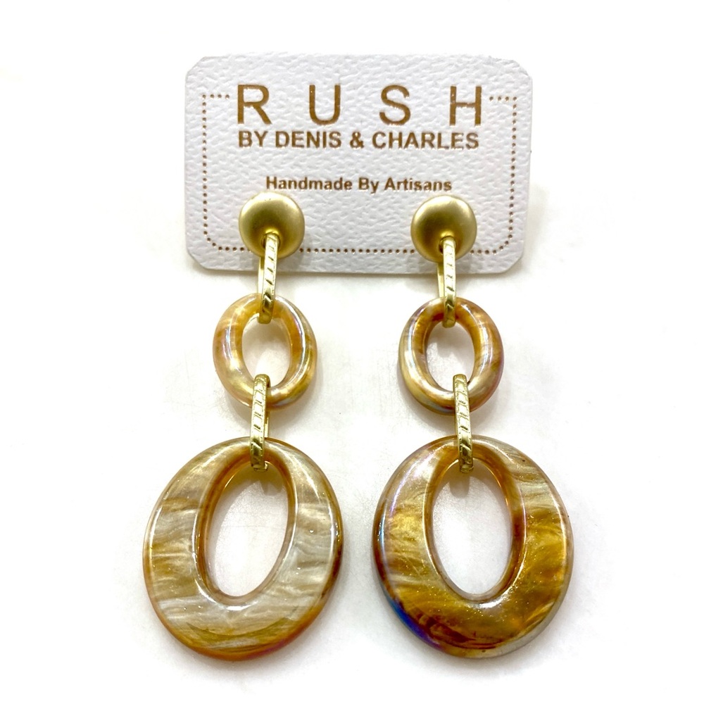 RUSH Gold Marbled Resin Link Drop Earrings